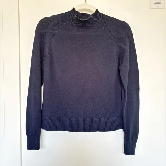 Everlane The Mock Neck Cotton Sweater Navy Blue Size XXS Classic Minimalist - Picture 6 of 10